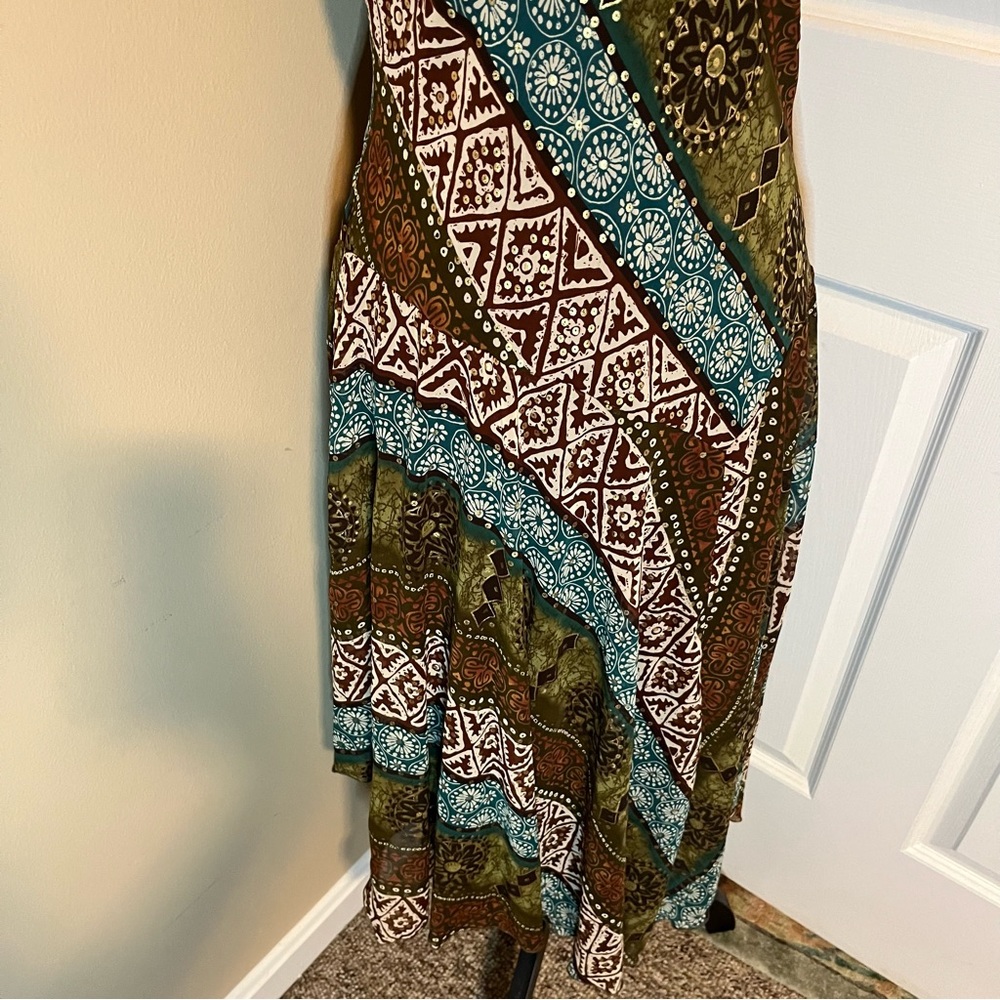 Vtg 90s Rabbit Rabbit Rabbit Dress Aztec 90’s Printed Asymmetrical Midi/Max - Picture 3 of 13